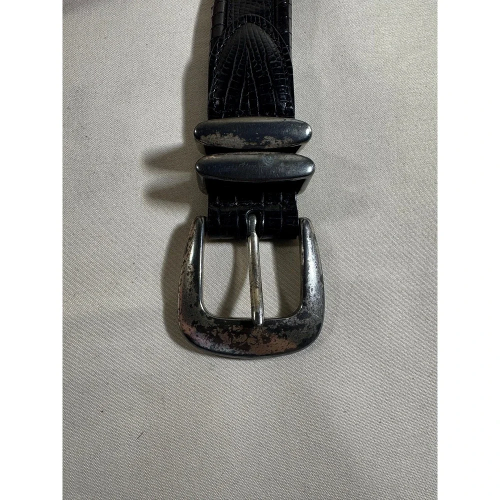 Arden Leather Co Mens Black Embossed Teju Lizard Grain Western Belt 3-Piece